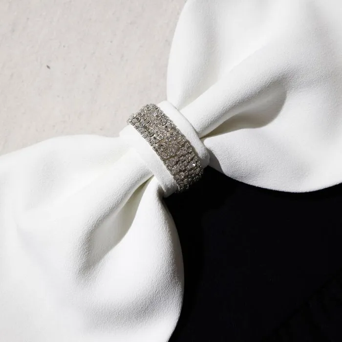 Dresses Woman SelfPortrait Black Crepe Mini Dress With White Bow Dresses Woman SelfPortrait Black Crepe Mini Dress With White Bow