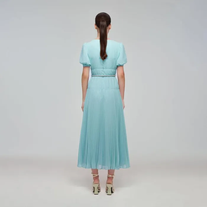 Dresses Woman SelfPortrait Blue Chiffon Diamant Button Midi Dress Dresses Woman SelfPortrait Blue Chiffon Diamant Button Midi Dress