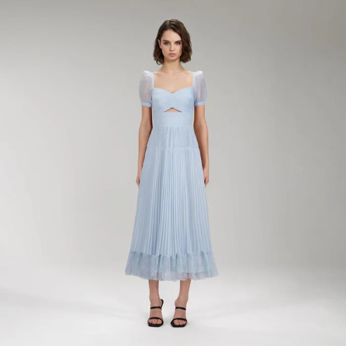 Dresses Woman SelfPortrait Blue Chiffon Midi Dress Dresses Woman SelfPortrait Blue Chiffon Midi Dress