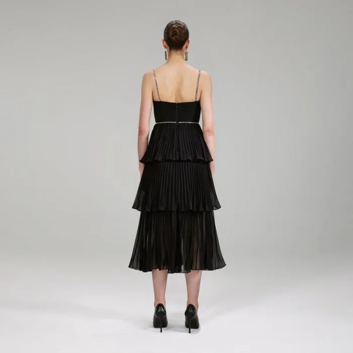 Dresses Woman SelfPortrait Blue Chiffon Tiered Midi Dress Dresses Woman SelfPortrait Blue Chiffon Tiered Midi Dress