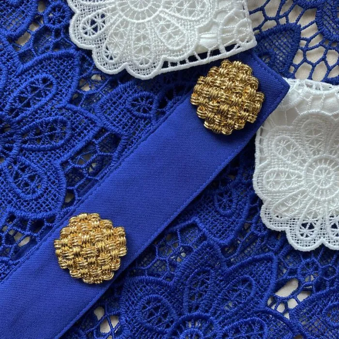 Dresses Woman SelfPortrait Blue Lace Midi Dress Contrast Collar Dresses Woman SelfPortrait Blue Lace Midi Dress Contrast Collar