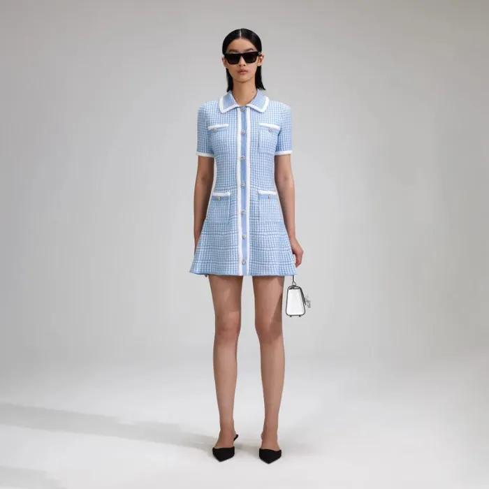Dresses Woman SelfPortrait Blue Lurex Knitted Mini Dress