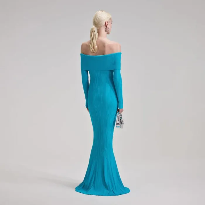 Dresses Woman SelfPortrait Blue Ribbed Knit Maxi Dress Dresses Woman SelfPortrait Blue Ribbed Knit Maxi Dress