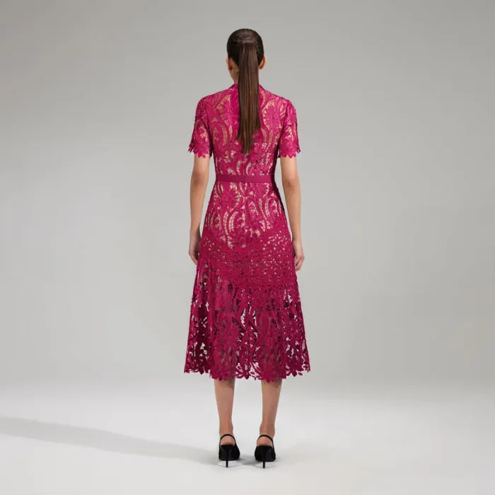 Dresses Woman SelfPortrait Burgundy Floral Lace Midi Dress Dresses Woman SelfPortrait Burgundy Floral Lace Midi Dress