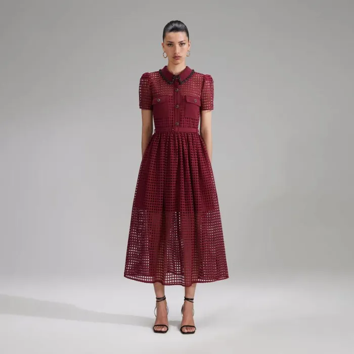 Dresses Woman SelfPortrait Burgundy Floral Lace Midi Dress Dresses Woman SelfPortrait Burgundy Floral Lace Midi Dress