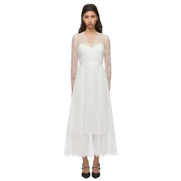 Dresses Woman SelfPortrait Chiffon Lace Trim Midi Dress