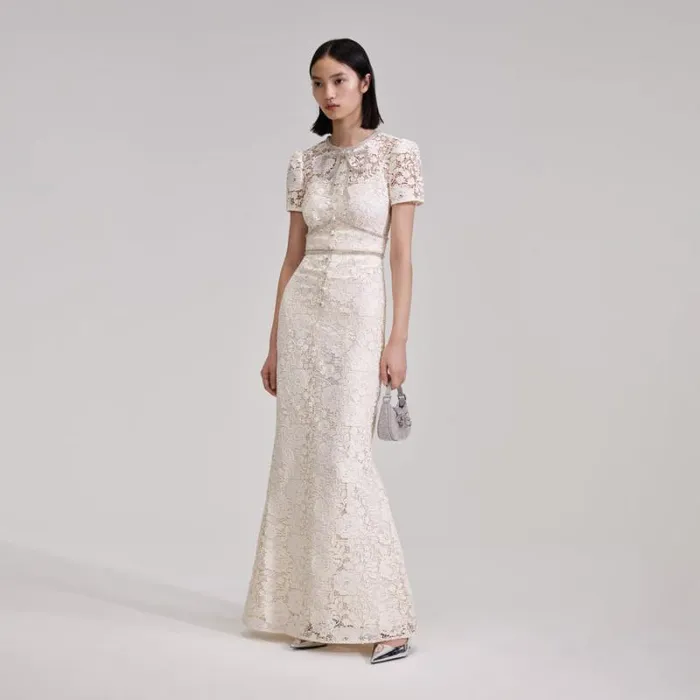 Dresses Woman SelfPortrait Cream Cord Lace Bow Maxi Dress Dresses Woman SelfPortrait Cream Cord Lace Bow Maxi Dress