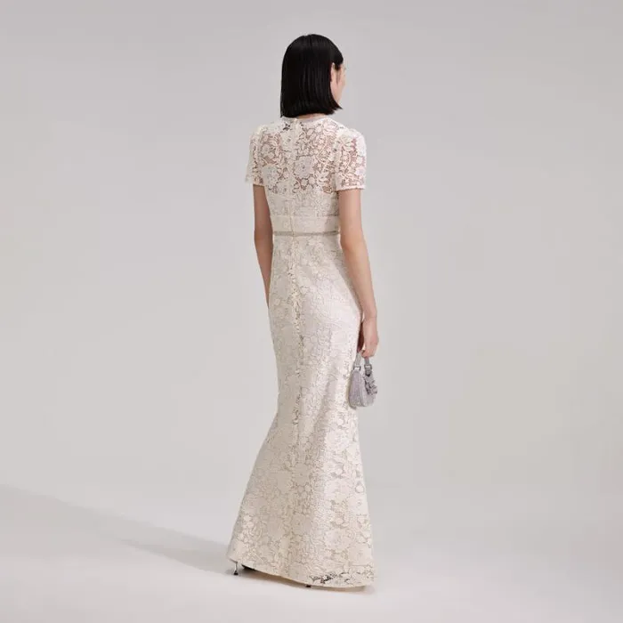 Dresses Woman SelfPortrait Cream Cord Lace Bow Maxi Dress Dresses Woman SelfPortrait Cream Cord Lace Bow Maxi Dress