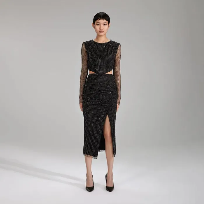 Dresses Woman SelfPortrait Diamant Fishnet Off Shoulder Midi Dress Dresses Woman SelfPortrait Diamant Fishnet Off Shoulder Midi Dress