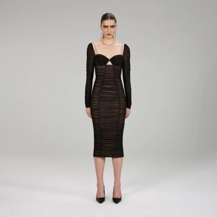 Dresses Woman SelfPortrait Diamant Fishnet Off Shoulder Midi Dress Dresses Woman SelfPortrait Diamant Fishnet Off Shoulder Midi Dress