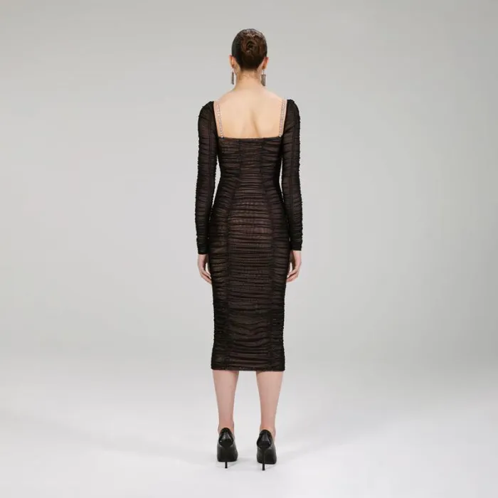 Dresses Woman SelfPortrait Diamant Fishnet Off Shoulder Midi Dress Dresses Woman SelfPortrait Diamant Fishnet Off Shoulder Midi Dress