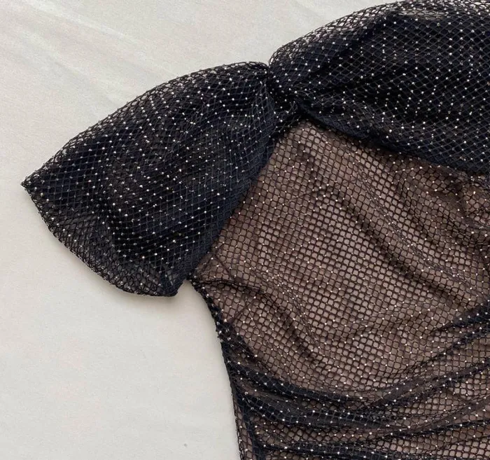 Dresses Woman SelfPortrait Diamant Fishnet Off Shoulder Midi Dress Dresses Woman SelfPortrait Diamant Fishnet Off Shoulder Midi Dress