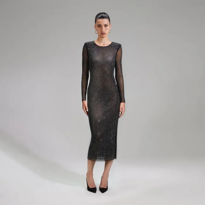 Dresses Woman SelfPortrait Diamant Fishnet Off Shoulder Midi Dress Dresses Woman SelfPortrait Diamant Fishnet Off Shoulder Midi Dress