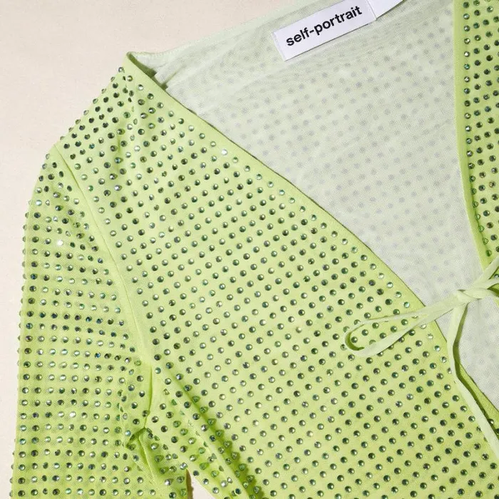 Dresses Woman SelfPortrait Green Rhinestone Mesh Keyhole Mini Dress Dresses Woman SelfPortrait Green Rhinestone Mesh Keyhole Mini Dress