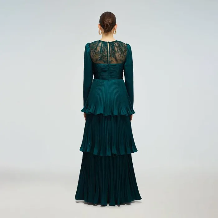 Dresses Woman SelfPortrait Green Tiered Cord Lace Maxi Dress Dresses Woman SelfPortrait Green Tiered Cord Lace Maxi Dress