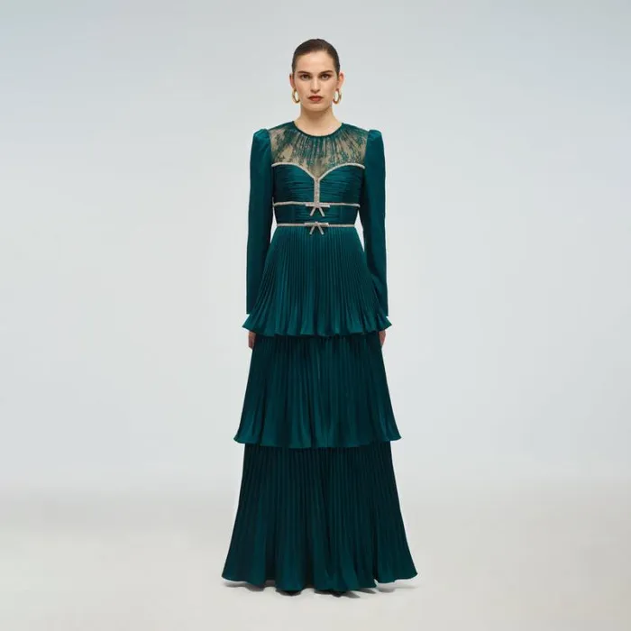 Dresses Woman SelfPortrait Green Tiered Cord Lace Maxi Dress Dresses Woman SelfPortrait Green Tiered Cord Lace Maxi Dress