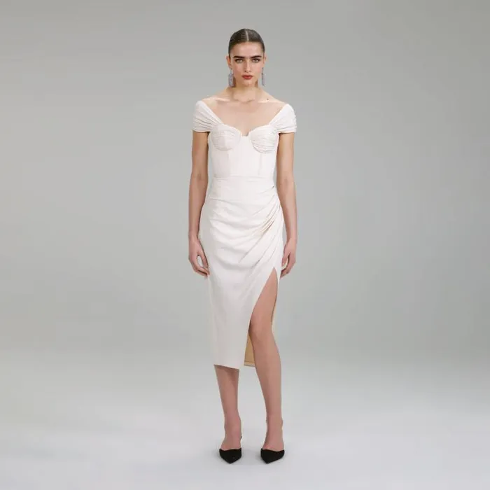 Dresses Woman SelfPortrait Ivory Stretch Crepe Midi Dress