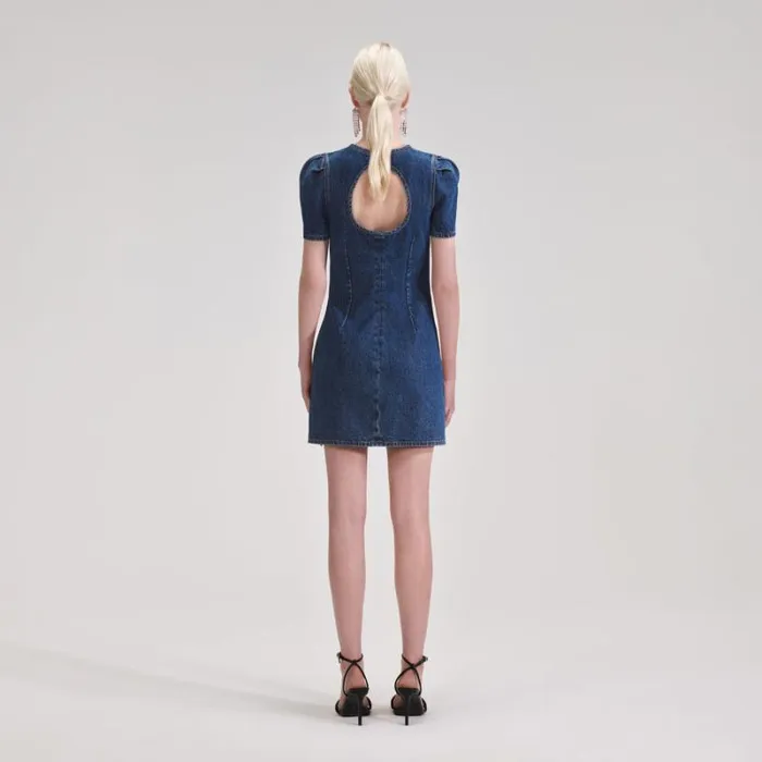 Dresses Woman SelfPortrait Lace Bib Denim Mini Dress Dresses Woman SelfPortrait Lace Bib Denim Mini Dress