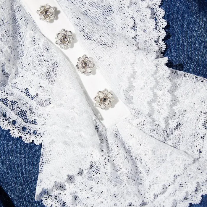 Dresses Woman SelfPortrait Lace Bib Denim Mini Dress Dresses Woman SelfPortrait Lace Bib Denim Mini Dress