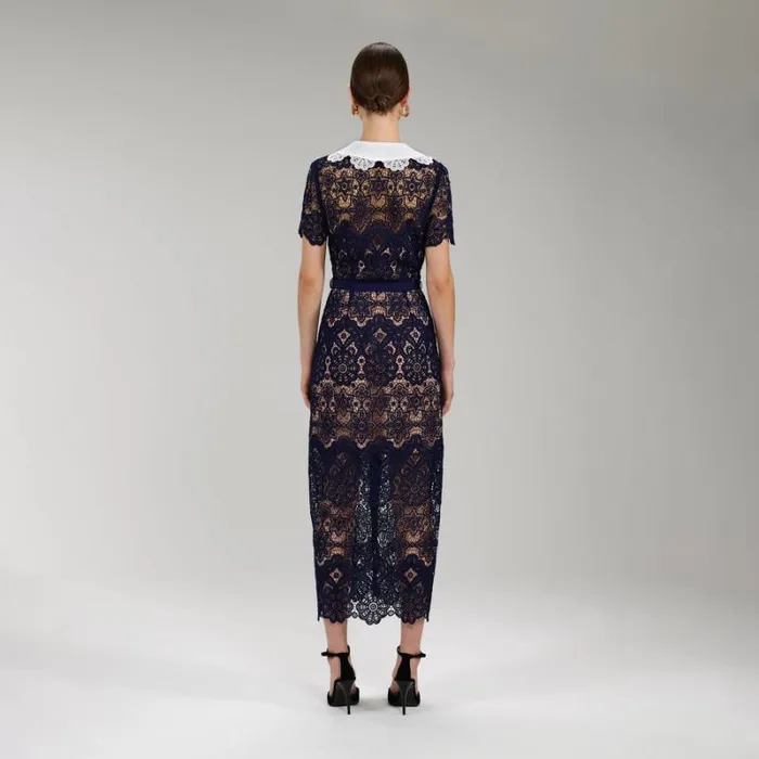 Dresses Woman SelfPortrait Navy Lace Midi Dress Dresses Woman SelfPortrait Navy Lace Midi Dress