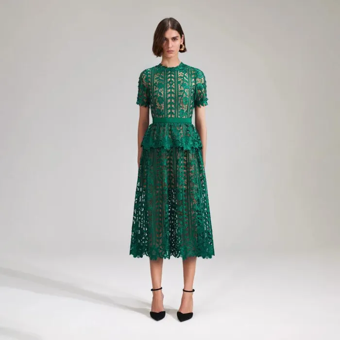 Dresses Woman SelfPortrait Navy Lace Midi Dress Dresses Woman SelfPortrait Navy Lace Midi Dress