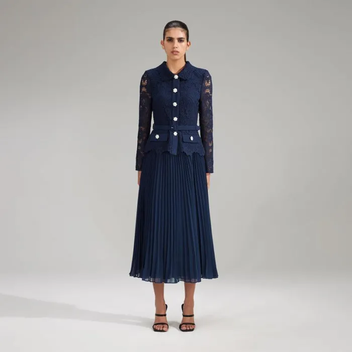 Dresses Woman SelfPortrait Navy Lace Midi Dress Dresses Woman SelfPortrait Navy Lace Midi Dress