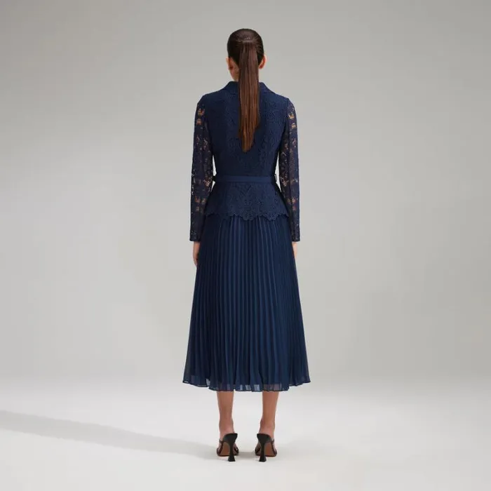 Dresses Woman SelfPortrait Navy Lace Midi Dress Dresses Woman SelfPortrait Navy Lace Midi Dress