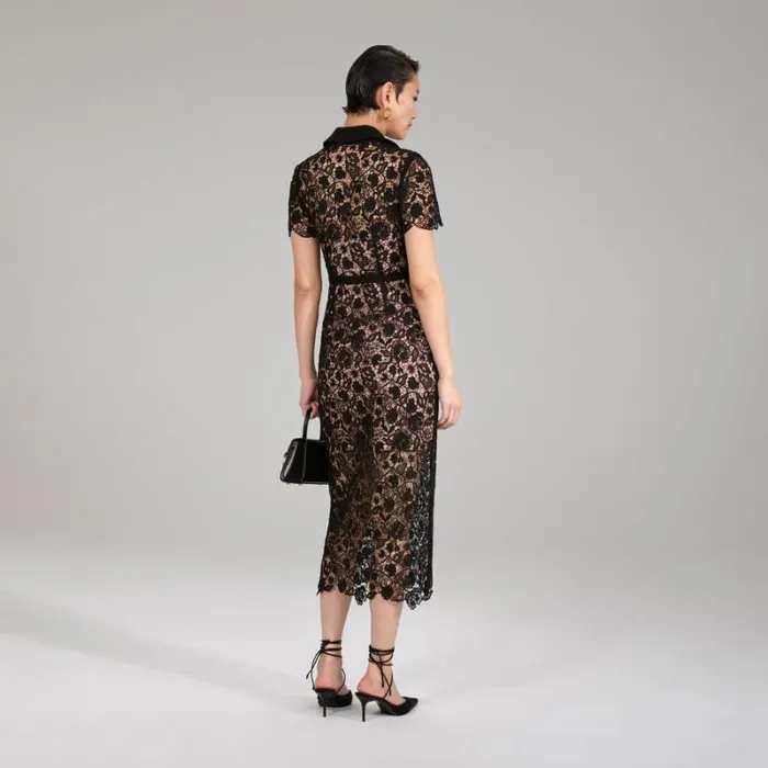 Dresses Woman SelfPortrait Navy Lace Midi Dress Dresses Woman SelfPortrait Navy Lace Midi Dress