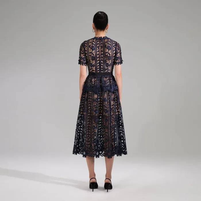 Dresses Woman SelfPortrait Navy Lace Midi Dress Dresses Woman SelfPortrait Navy Lace Midi Dress