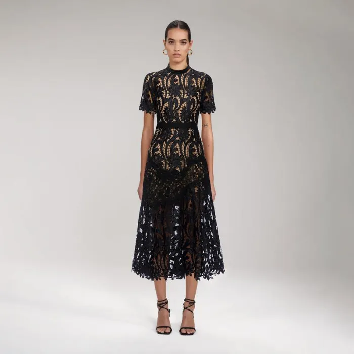 Dresses Woman SelfPortrait Navy Lace Midi Dress Dresses Woman SelfPortrait Navy Lace Midi Dress