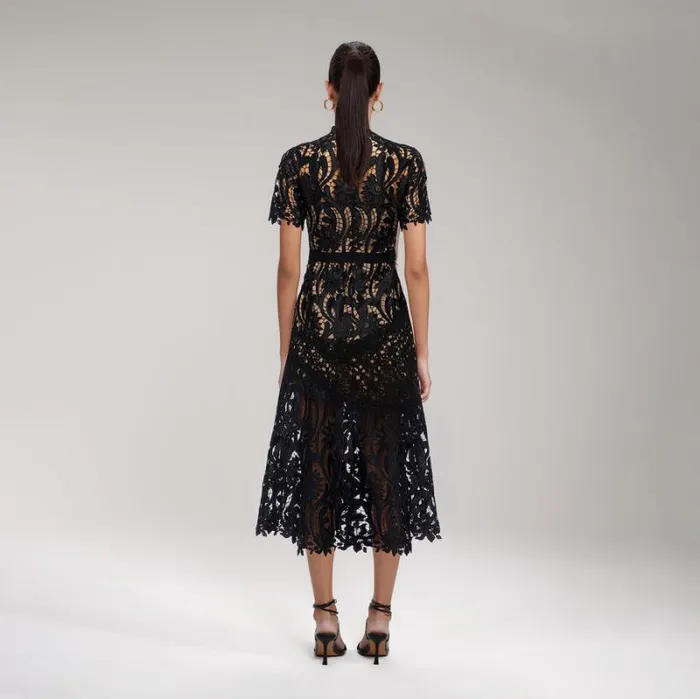 Dresses Woman SelfPortrait Navy Lace Midi Dress Dresses Woman SelfPortrait Navy Lace Midi Dress
