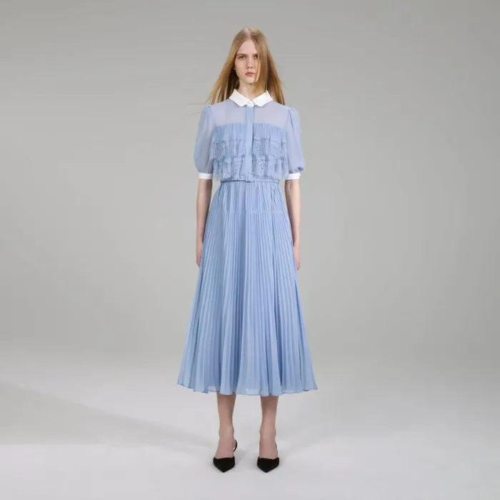 Dresses Woman SelfPortrait Pastel Blue Ruffled Bib Maxi Dress Dresses Woman SelfPortrait Pastel Blue Ruffled Bib Maxi Dress