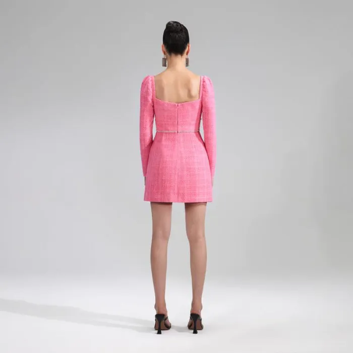 Dresses Woman SelfPortrait Pink Boucle Bow Mini Dress Dresses Woman SelfPortrait Pink Boucle Bow Mini Dress