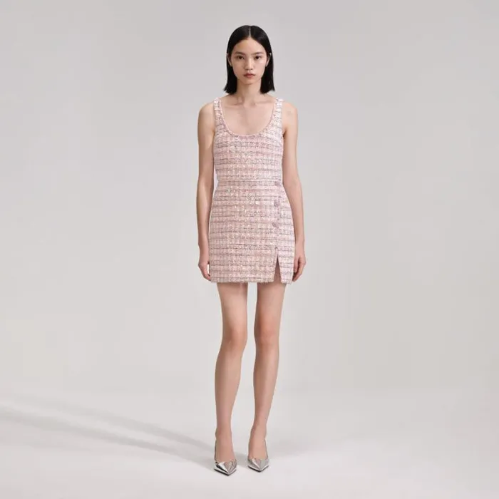 Dresses Woman SelfPortrait Pink Sequin Boucle Mini Dress