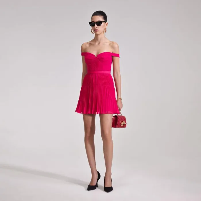 Dresses Woman SelfPortrait Red Chiffon Off Shoulder Mini Dress Dresses Woman SelfPortrait Red Chiffon Off Shoulder Mini Dress