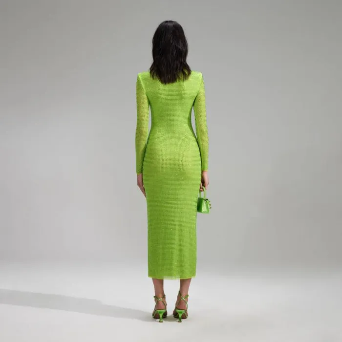 Dresses Woman SelfPortrait Rhinestone Satin Mini Dress Green Dresses Woman SelfPortrait Rhinestone Satin Mini Dress Green