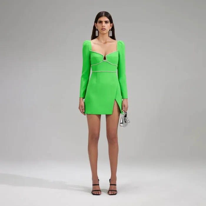 Dresses Woman SelfPortrait Rhinestone Satin Mini Dress Green Dresses Woman SelfPortrait Rhinestone Satin Mini Dress Green