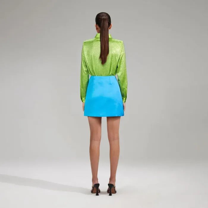 Dresses Woman SelfPortrait Rhinestone Satin Mini Dress Green Dresses Woman SelfPortrait Rhinestone Satin Mini Dress Green