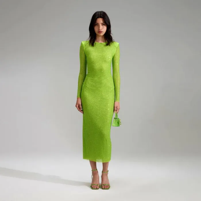 Dresses Woman SelfPortrait Rhinestone Satin Mini Dress Green Dresses Woman SelfPortrait Rhinestone Satin Mini Dress Green