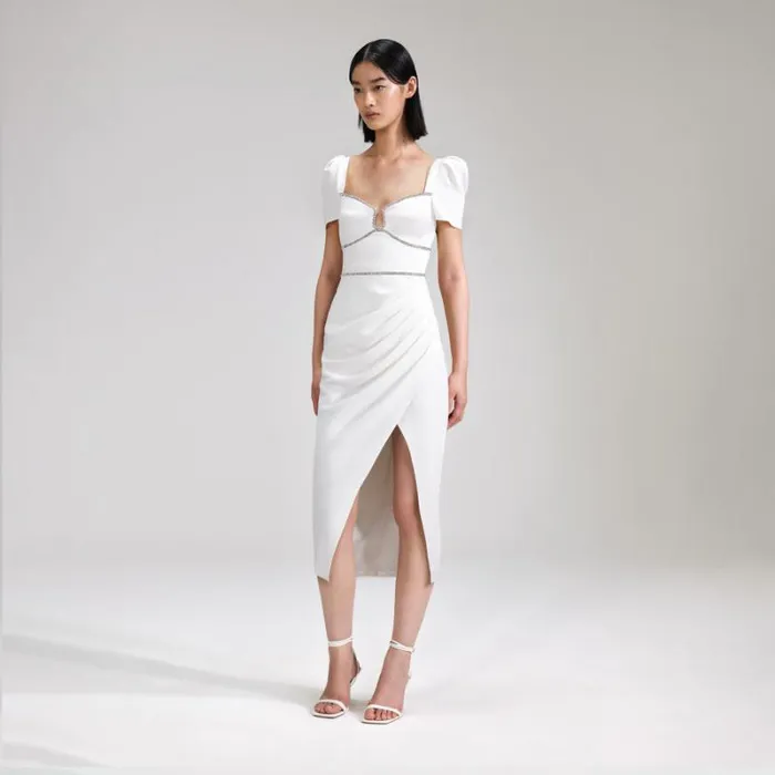 Dresses Woman SelfPortrait White Crepe Diamante Midi Dress Dresses Woman SelfPortrait White Crepe Diamante Midi Dress