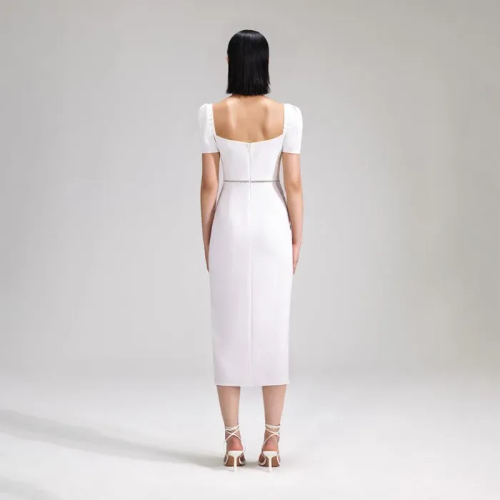 Dresses Woman SelfPortrait White Crepe Diamante Midi Dress Dresses Woman SelfPortrait White Crepe Diamante Midi Dress