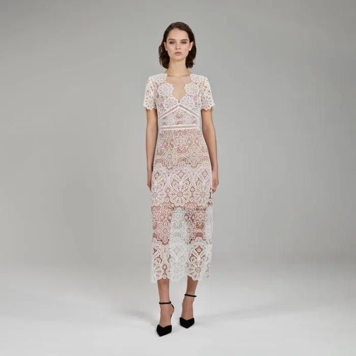 Dresses Woman SelfPortrait White Fine Lace Maxi Dress Dresses Woman SelfPortrait White Fine Lace Maxi Dress