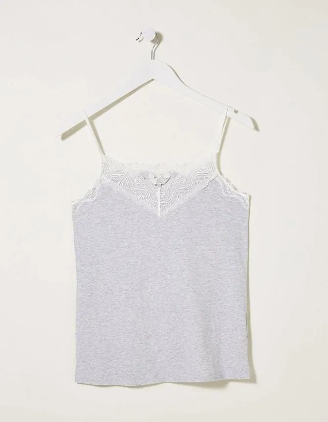 Fatface Nightwear and Loungewear Lace VNeck Organic Cotton Vest Grey 8211 Women
