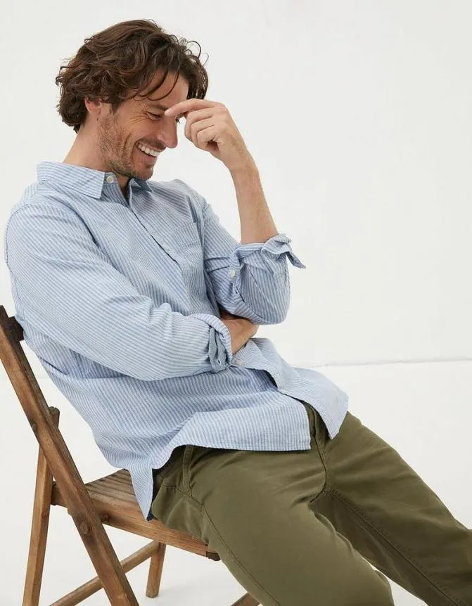 Fatface Shirts Long Sleeve Gore Stripe Shirt Blue 8211 Men