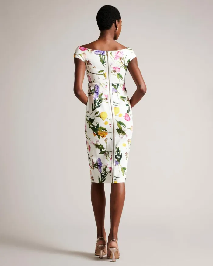 Floral Bardot Bodycon Dress White Women Ted Baker Clothing Floral Bardot Bodycon Dress White Women Ted Baker Clothing