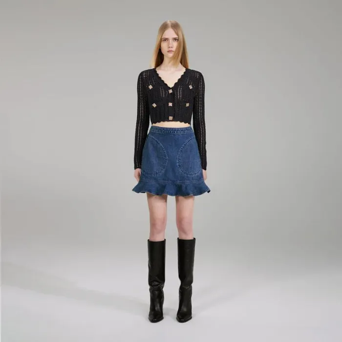 Knitwear Woman SelfPortrait Black Melange Knit Cardigan Knitwear Woman SelfPortrait Black Melange Knit Cardigan