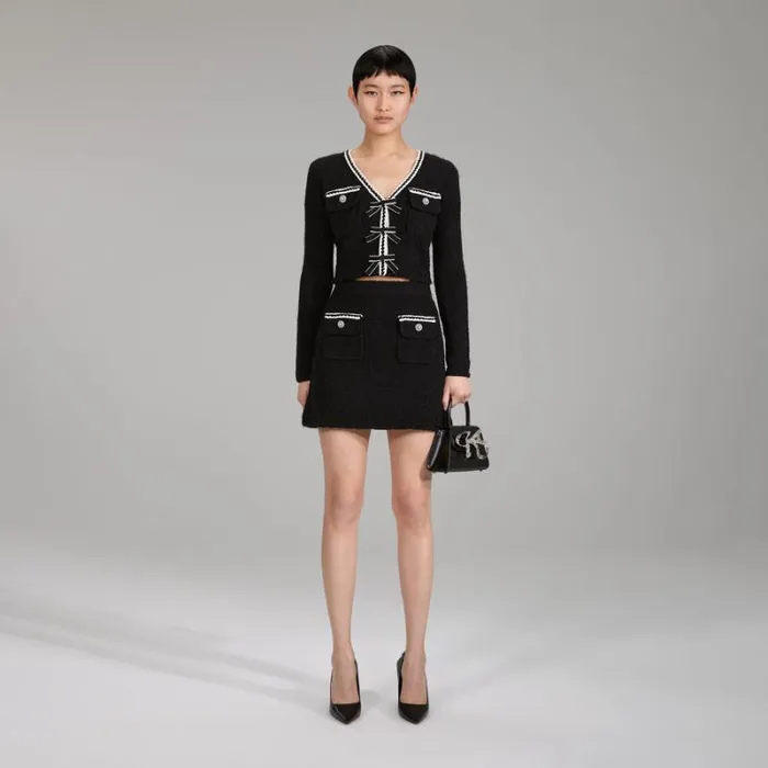 Knitwear Woman SelfPortrait Black Melange Knit Cardigan Knitwear Woman SelfPortrait Black Melange Knit Cardigan