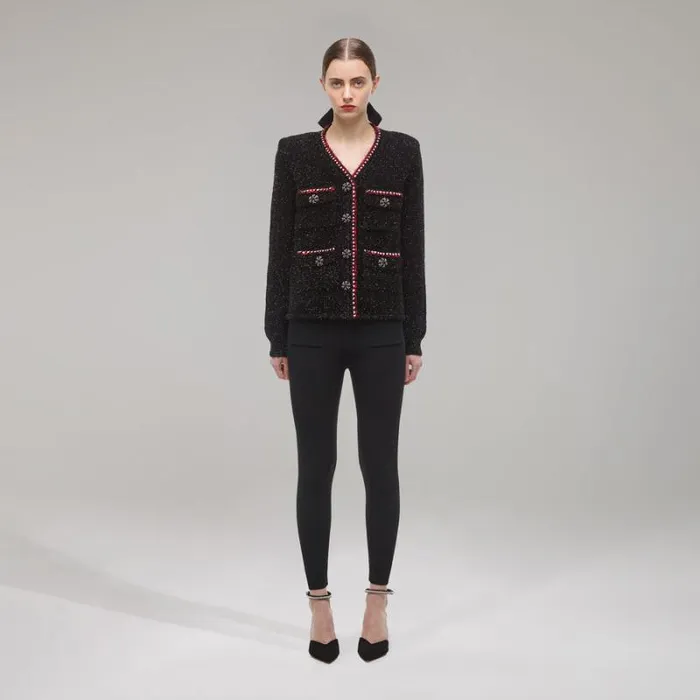 Knitwear Woman SelfPortrait Black Melange Knit Cardigan Knitwear Woman SelfPortrait Black Melange Knit Cardigan