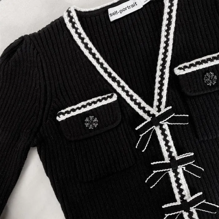 Knitwear Woman SelfPortrait Black Melange Knit Cardigan Knitwear Woman SelfPortrait Black Melange Knit Cardigan