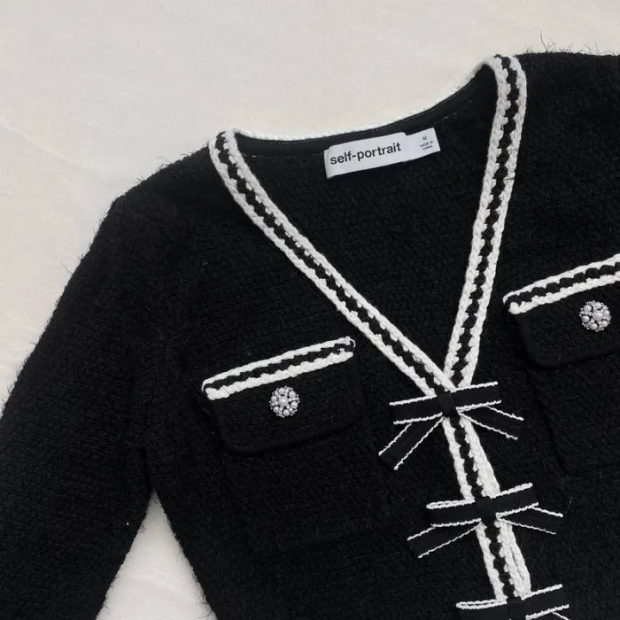 Knitwear Woman SelfPortrait Black Melange Knit Cardigan Knitwear Woman SelfPortrait Black Melange Knit Cardigan